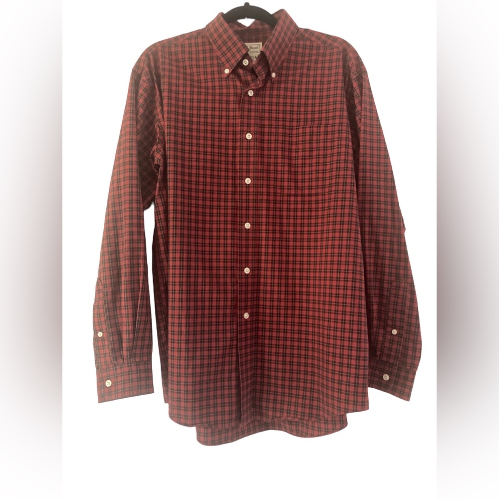 LL Bean Mens Plaid‎ Button down L Red and Black Shirt